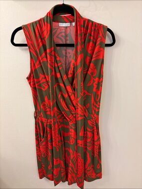 New York & Co Sleeveless Olive and Red Floral Wrap romper